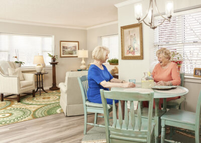 two brookridge residents sitting at a living room table