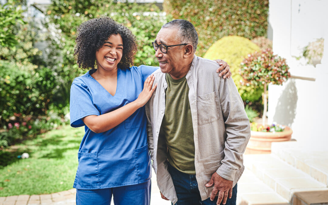 caregiver helping a senior