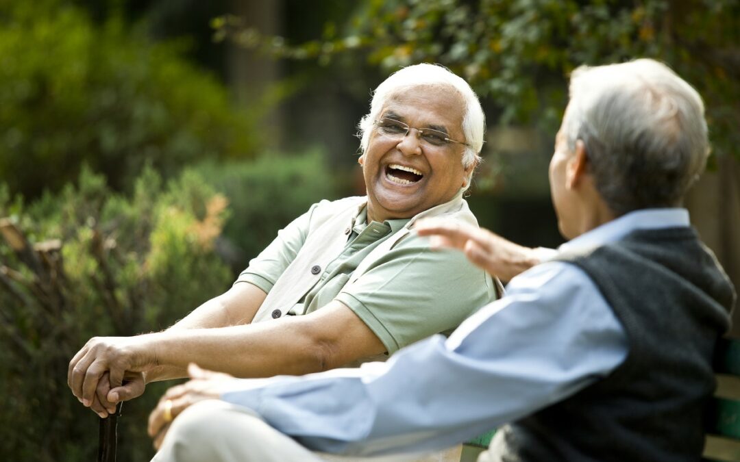 two seniors hanging out outdoors